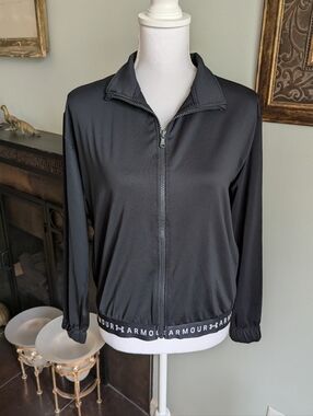 Under Armour Jacket Women's Small Black Heatgear Running Full Zip Logo Band